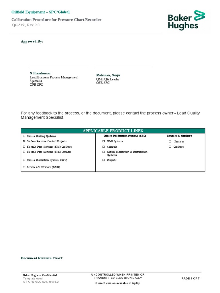 Approved By Calibration Procedure For Pressure Chart Recorder PDF