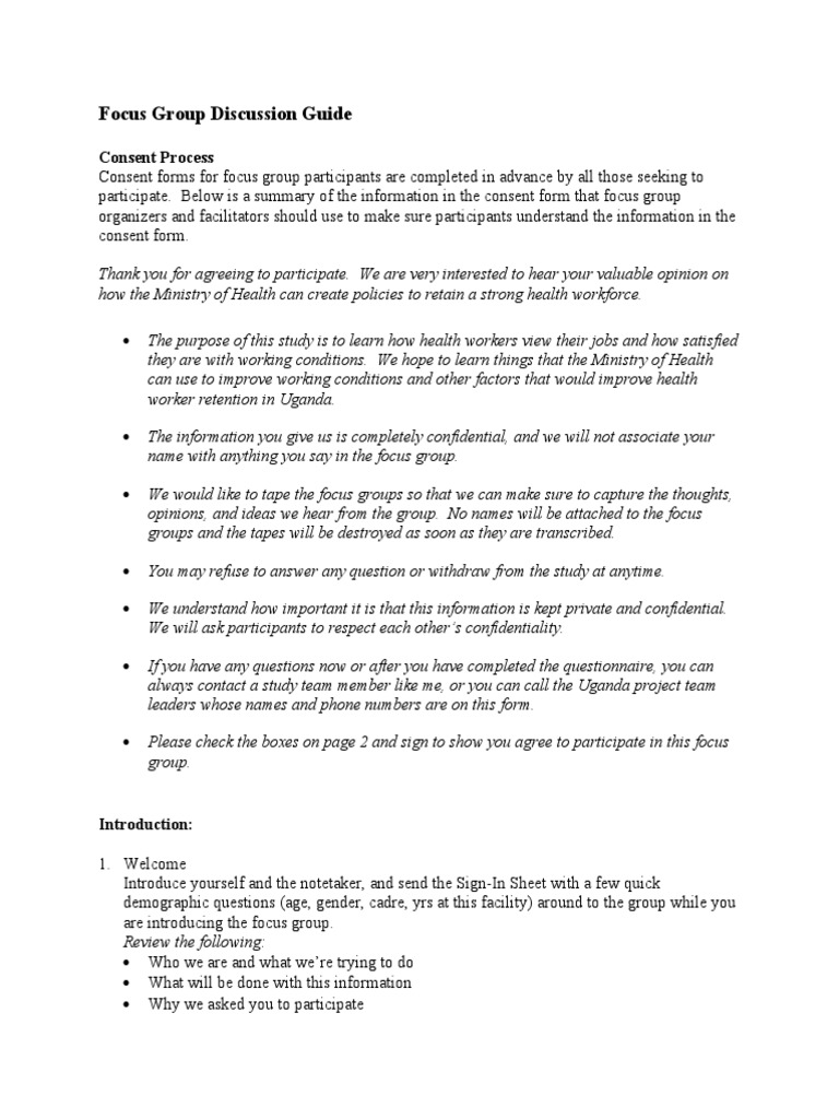 Focus Group Discussion Guide: Consent Process | PDF | Focus Group ...