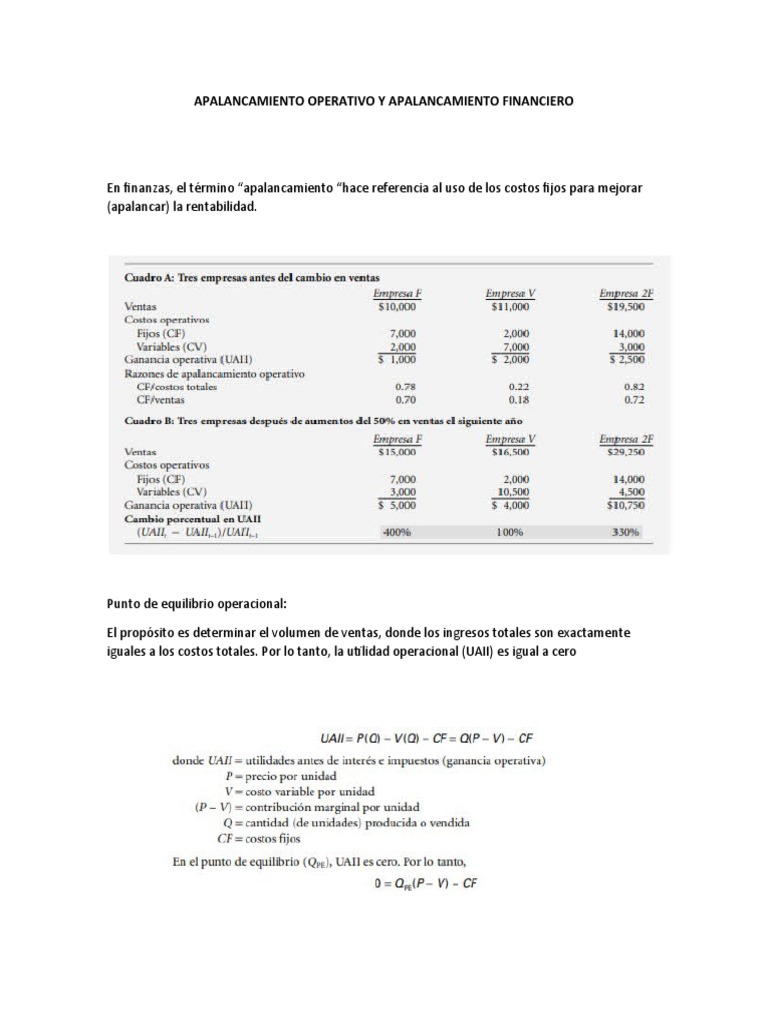 Apalancamiento Operativo y Apalancamiento Financiero | PDF ...