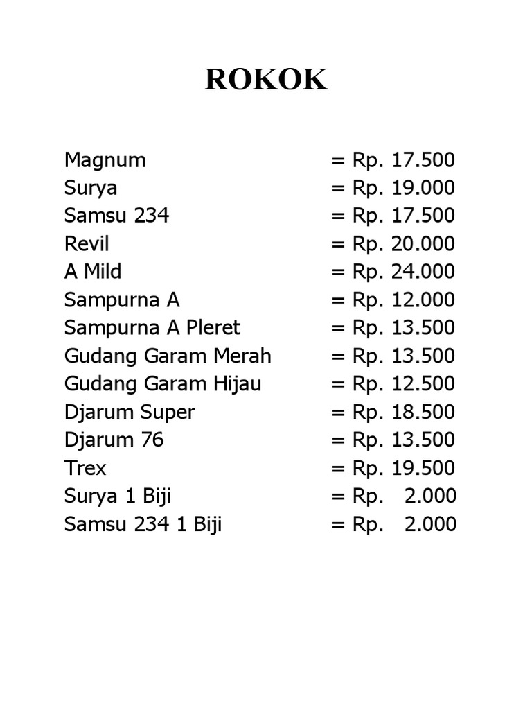 Harga Rokok dan Produk Lainnya | PDF | Indonesia