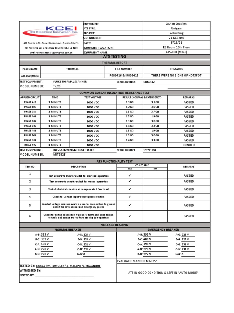 Ats Testing Common Busbar Insulation Resistance Test PDF Switch
