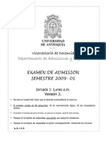 Examen Admisión UdeA 2009-1 Jornada-1 V2