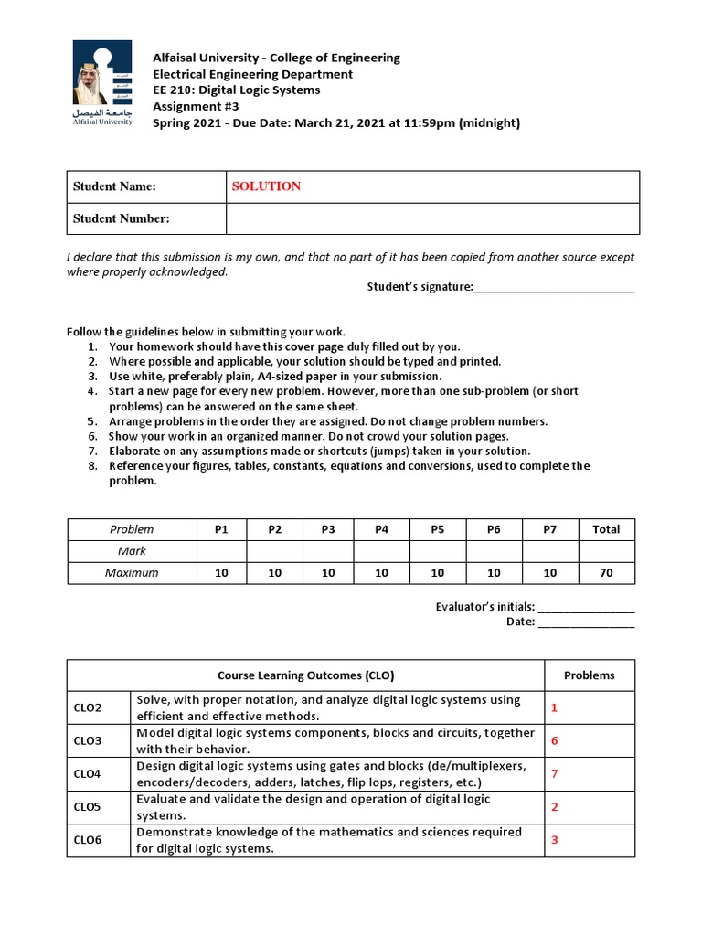 EE 210 Digital Logic Systems Assignment 3 | PDF | Logic Gate | Mathematics
