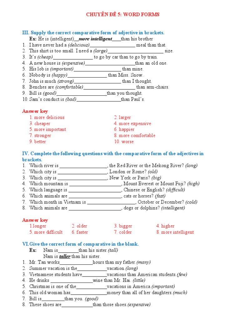 E6 CHUYÊN ĐỀ 5-VOCABULARY (WORD FORMS) | PDF | Language Arts ...