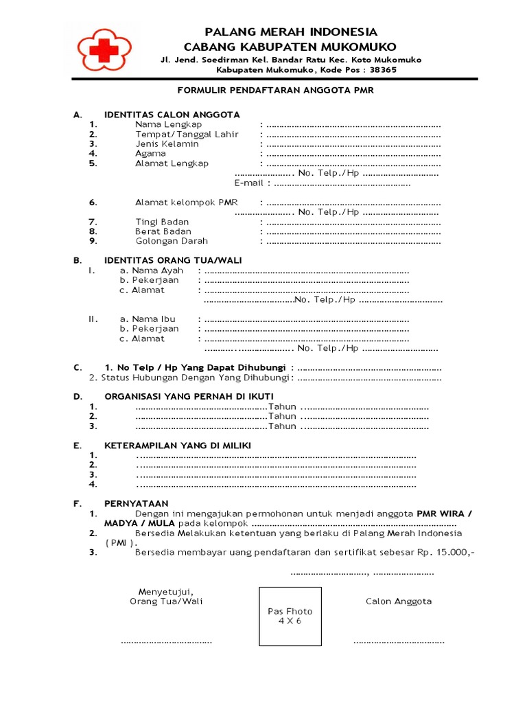 Formulir Pendaftaran Anggota PMR | PDF | Karier & Perkembangan | Game ...
