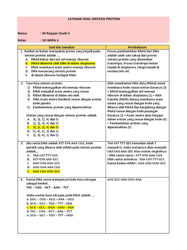 Soal Latihan Sintesis Protein Kelas XII | PDF