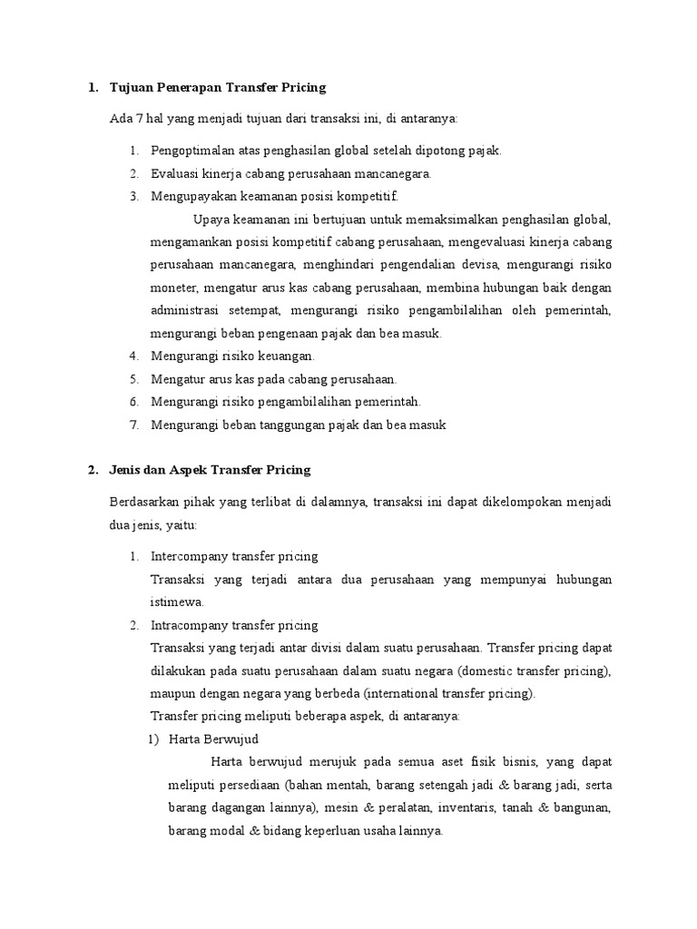Tujuan Dan Penentuan Harga Transfer Pricing Pdf