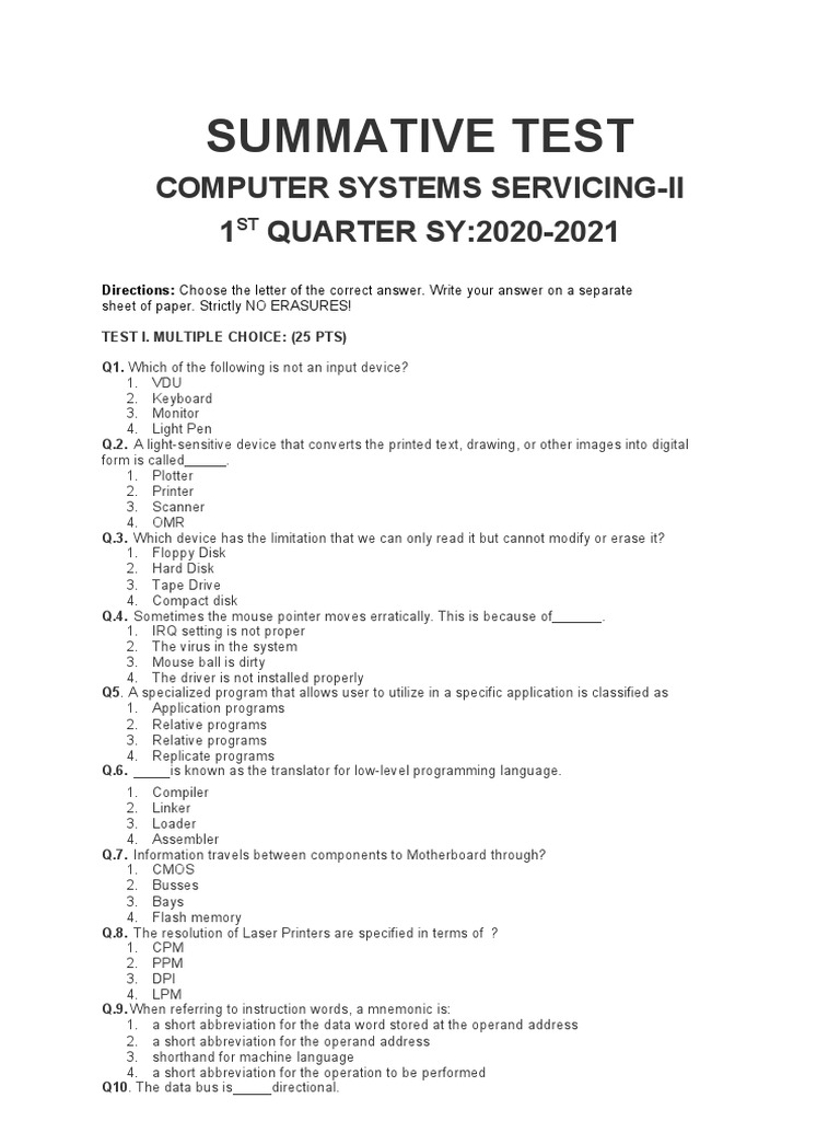 Summative Test Ict 10 1st Quarter | PDF | Computer Data Storage ...