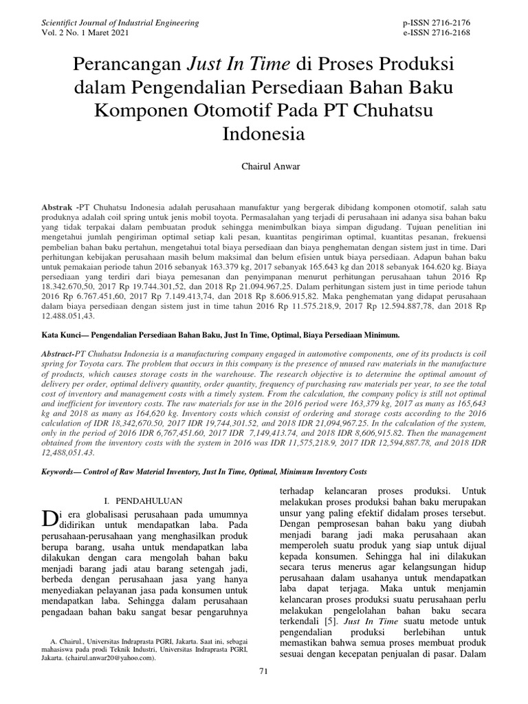 Optimalisasi Just In Time di PT Chuhatsu | PDF | Pengelolaan Keuangan ...