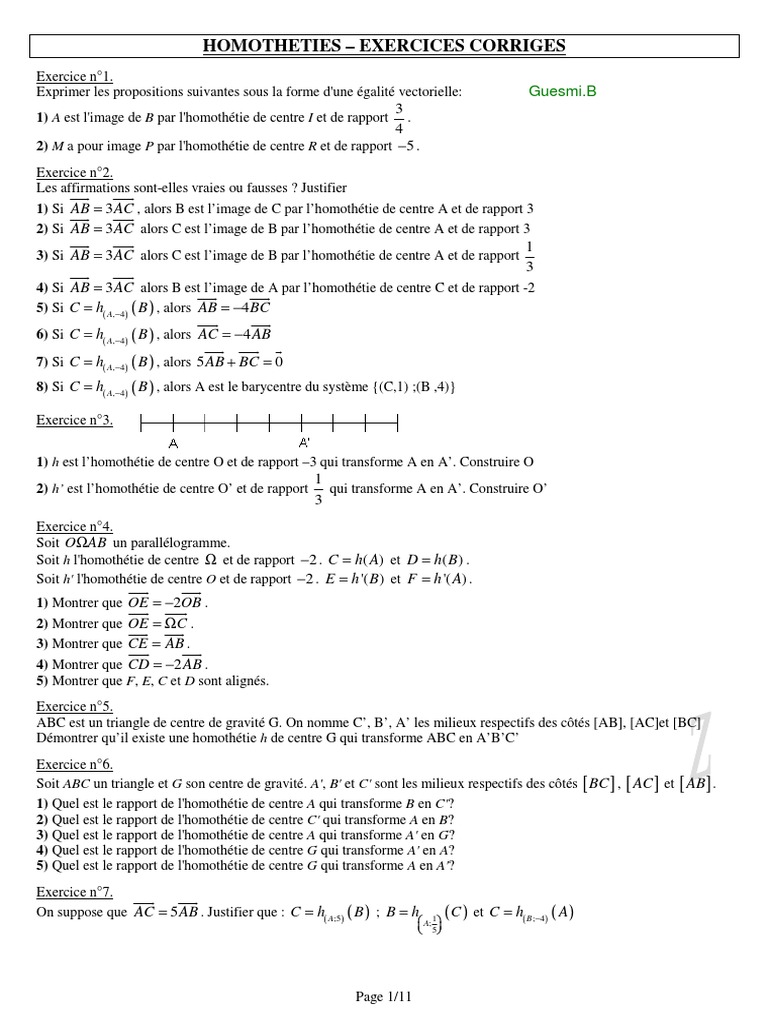 Exercices Corriges Homothetie | Télécharger gratuitement PDF ...