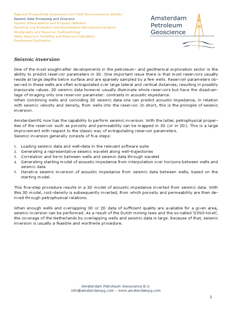 Amsterdam Petroleum Geoscience: Seismic Inversion | PDF | Reflection ...