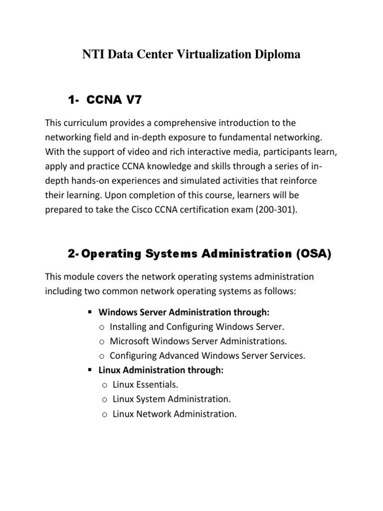 NTI Data Center Virtualization Diploma | PDF | Cisco Certifications ...