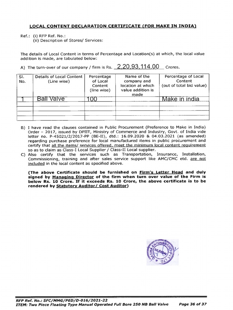 Local Content Declaration Certificate | PDF | Technology & Engineering