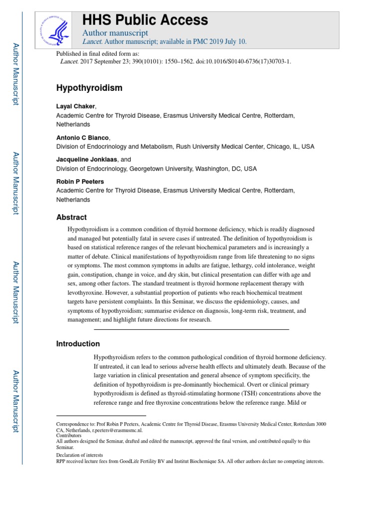 HHS Public Access: Hypothyroidism | PDF | Hypothyroidism | Thyroid ...