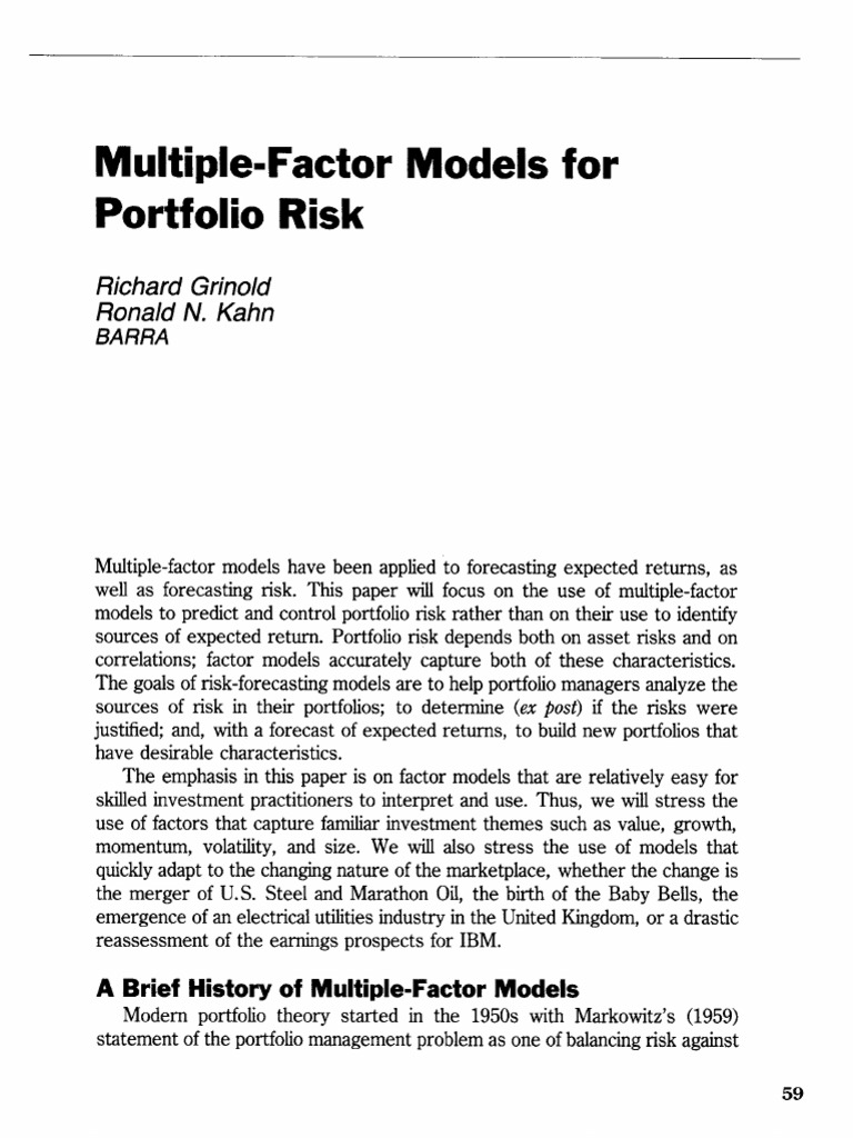 Grinold - Factor Models | PDF | Beta (Finance) | Covariance Matrix