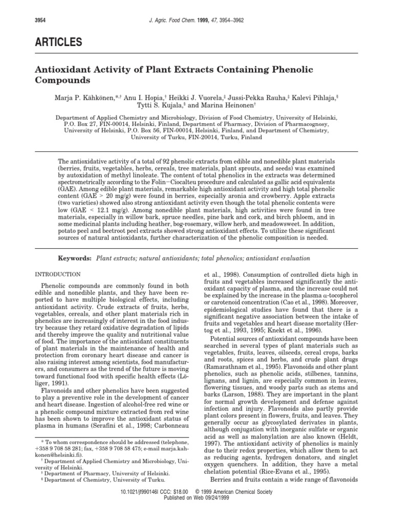 Antioxidant Activity of Plant Extracts C | PDF | Polyphenol | Phenolic ...