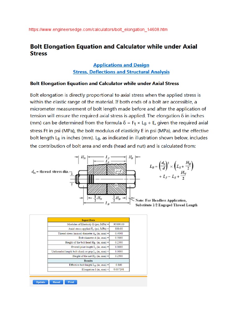 Bolt Elongation and Stress PDF