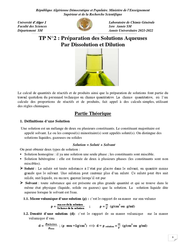 TP N2 2021-2022 Preparation Des Solution, PDF