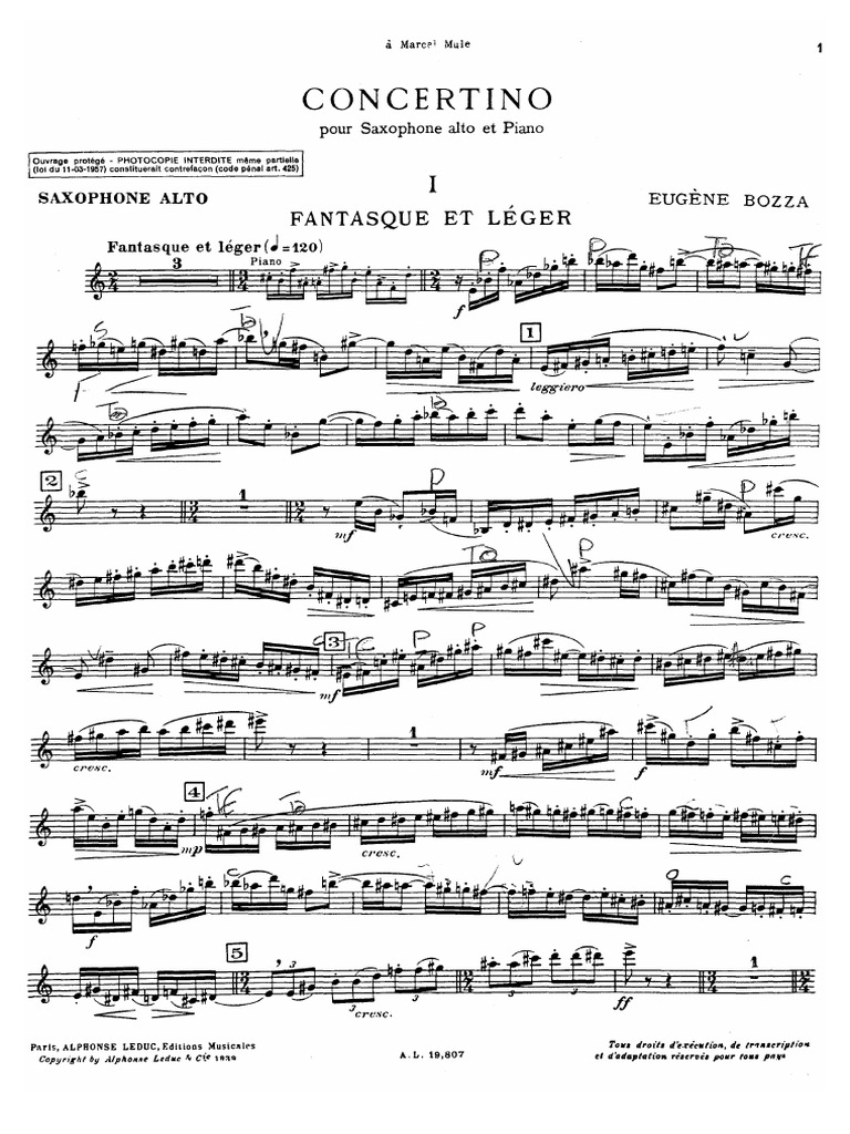 ボザ　コンチェルティーノ　アルトサックス&ピアノ Concertino Eugene Bozza | PDF