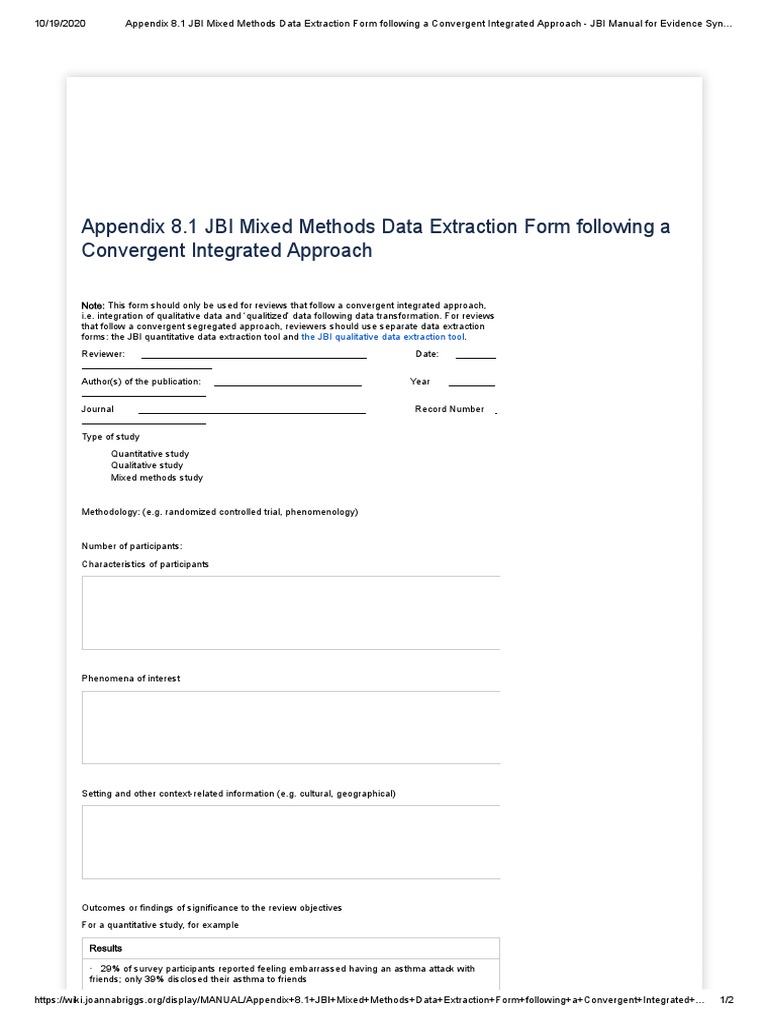 Appendix 8.1 JBI Mixed Methods Data Extraction Form Following A ...