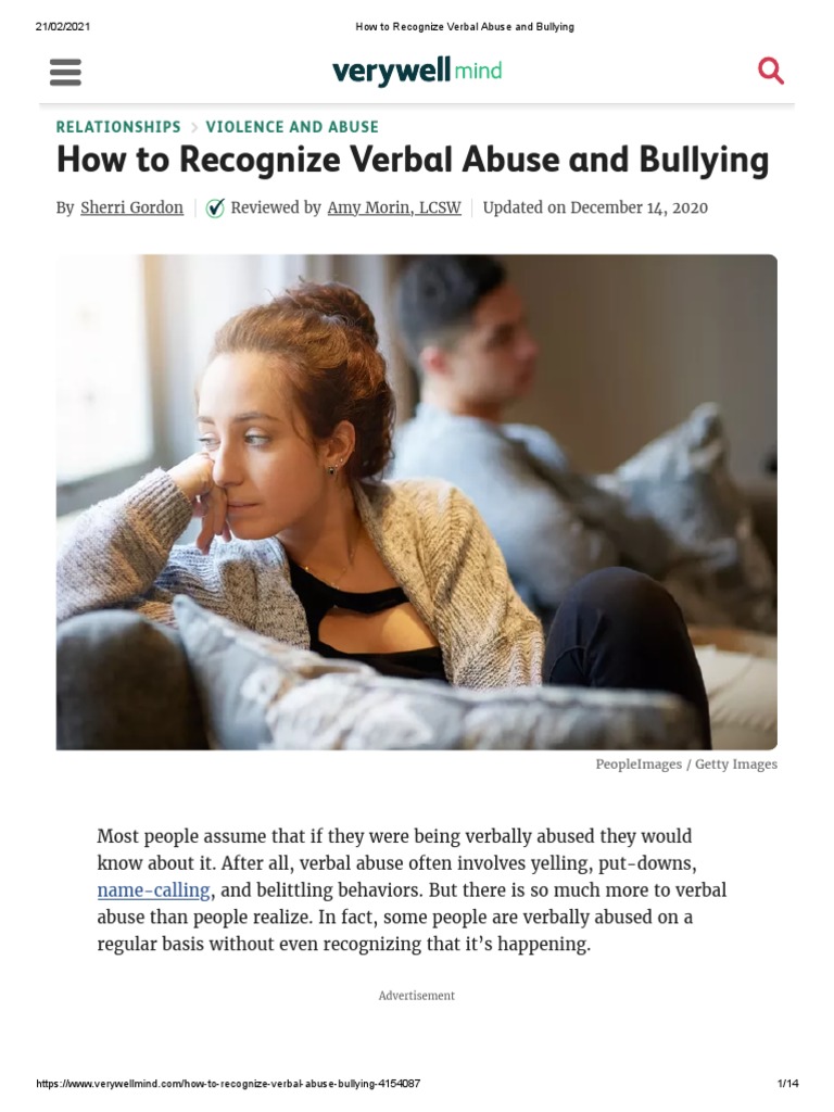 How To Recognize Verbal Abuse And Bullying | Pdf | Bullying | Violence