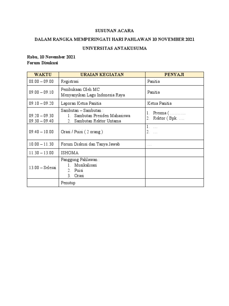 Susunan Acara Hari Pahlawan | PDF