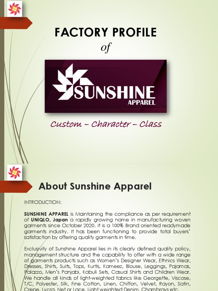 Sunshine Apparel, Rampura, Dhaka Factory Profile PDF Clothing Textiles