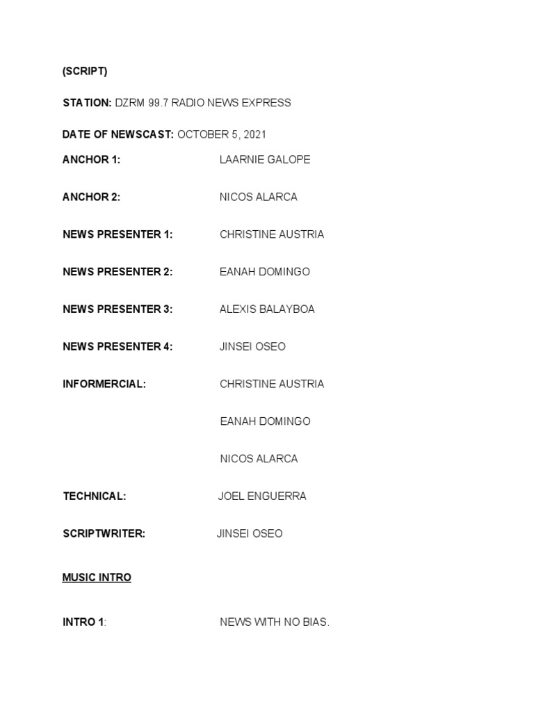 Radio Broadcasting Script English SHS 1 | PDF | Television | Media Formats