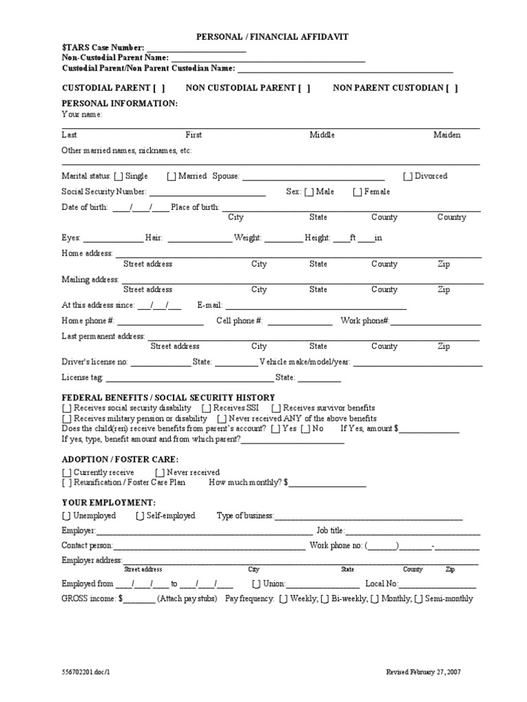Free Printable Financial Affidavit Form | PDF | Expense | Child Support
