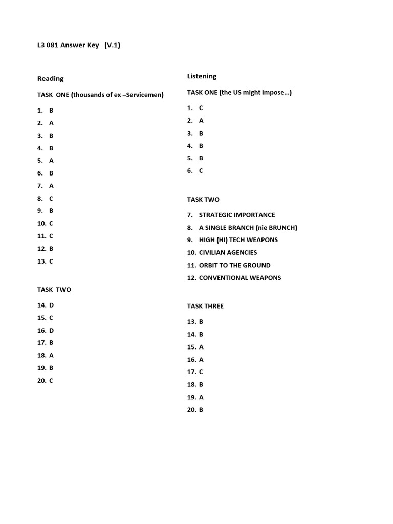 L3 081 Answer Key Overview | PDF
