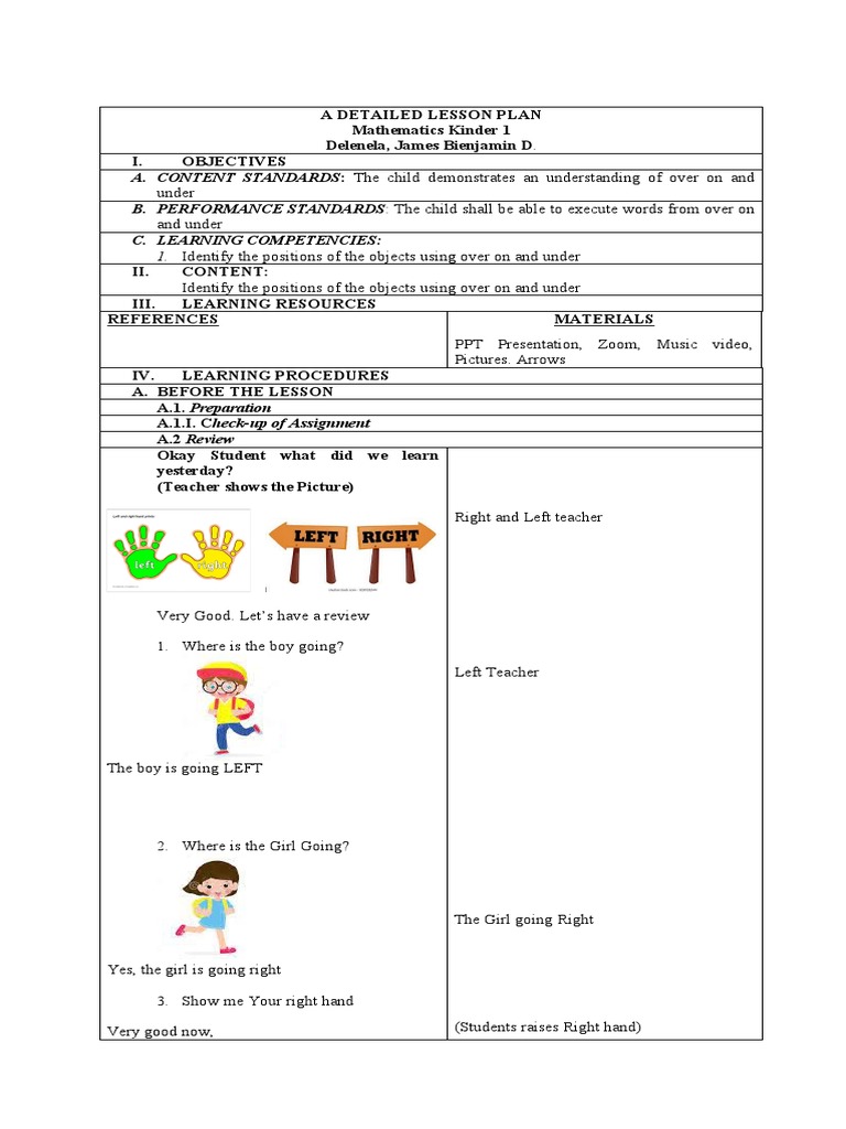 Left and Right Detailed Lesson Plan | PDF | Teachers | Lesson Plan