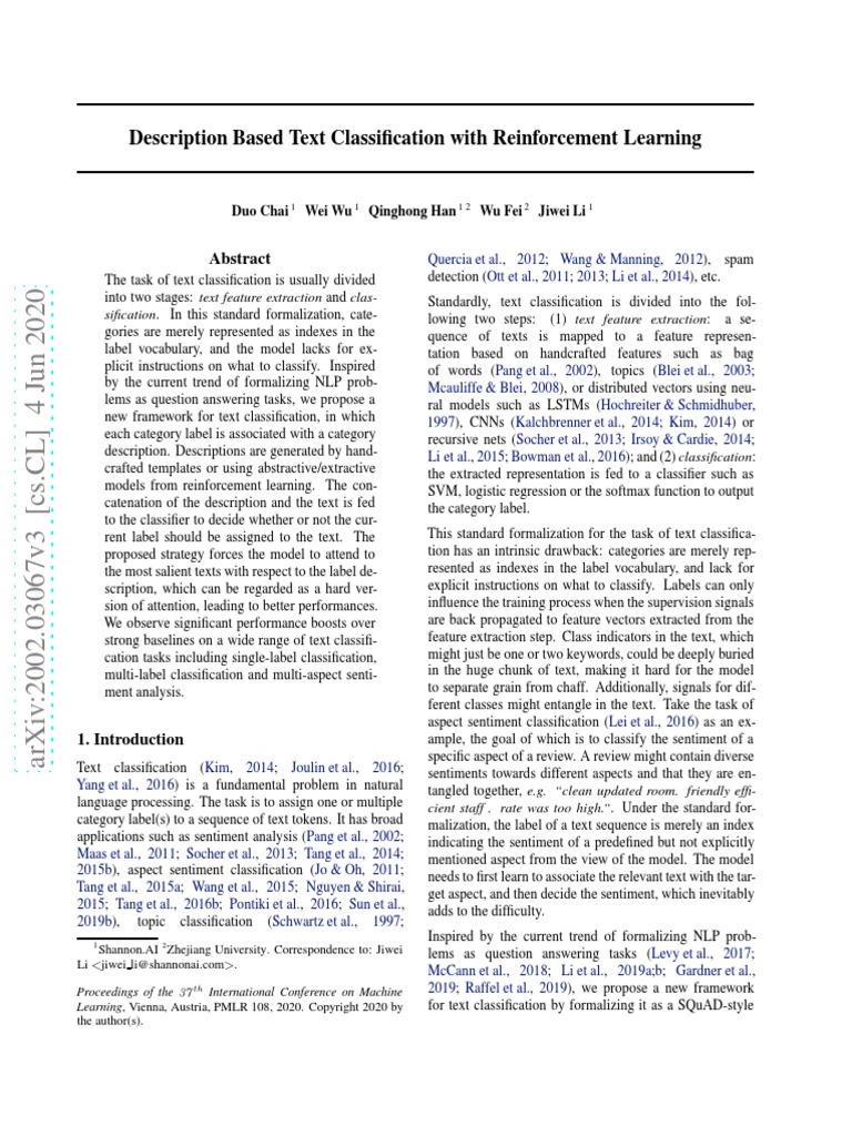 REINFORCEMENT LEARNING TEXT CLASSIFICATION intelligence overview