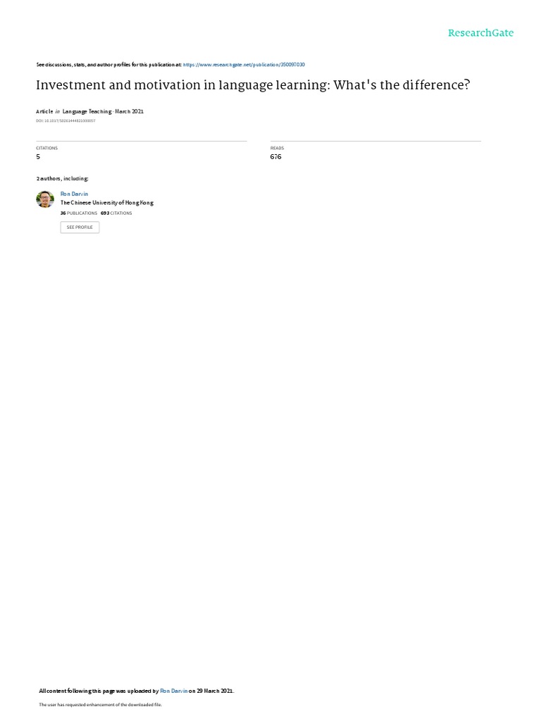 Investment and Motivation in Language Learning What's The Difference