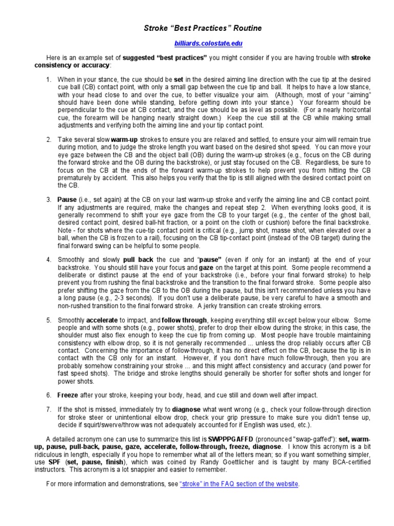 Stroke "Best Practices" Routine Billiards Colostate.edu PDF