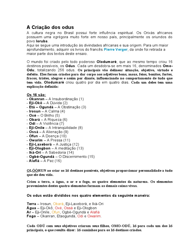 A Origem dos Odus e sua Relação com os Orixás na Tradição Religiosa