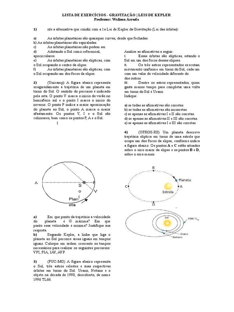Exercícios sobre Leis de Kepler | PDF | Planetas | Elipse