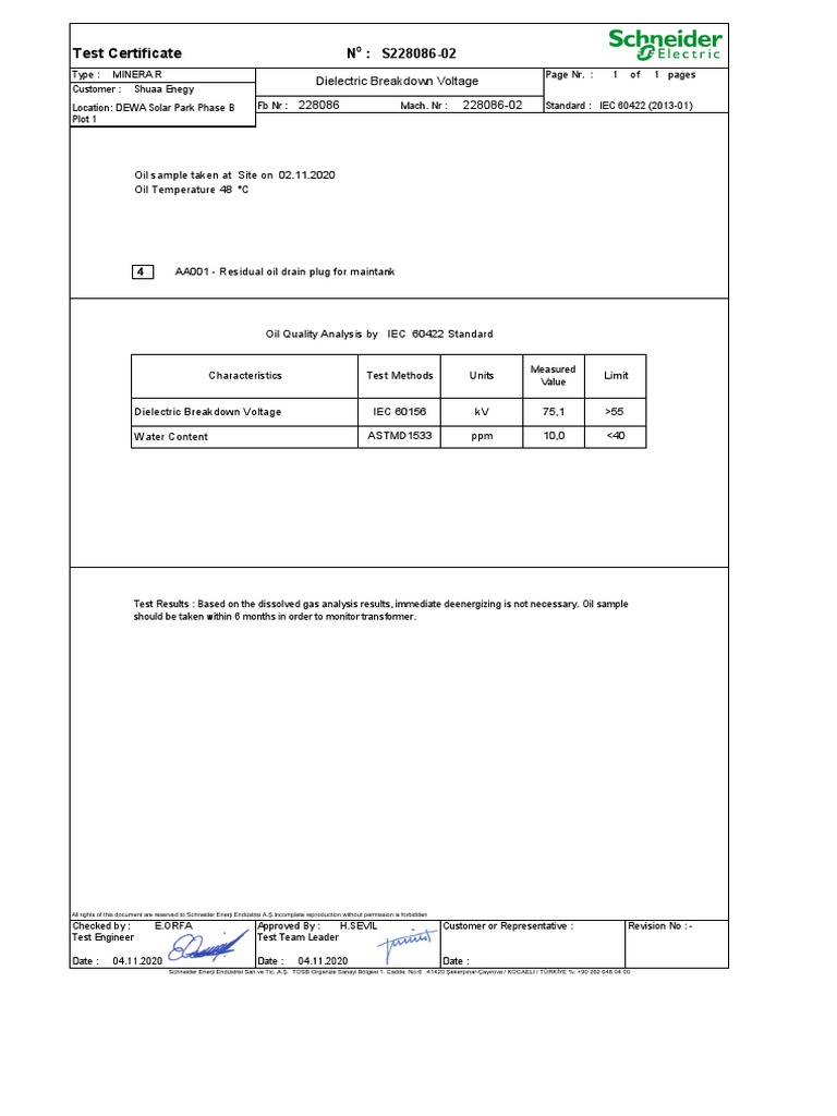 Oil Quality Test Certificate for DEWA | PDF | Carbon Dioxide | Chemical ...