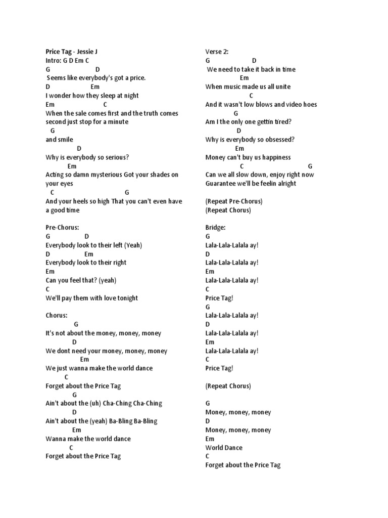 Price Tag Jessie J PDF Song Structure Songs