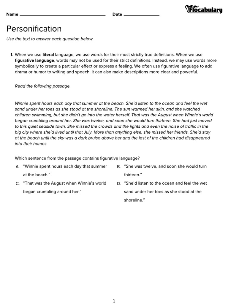 Personification v2 Read and Respond | PDF