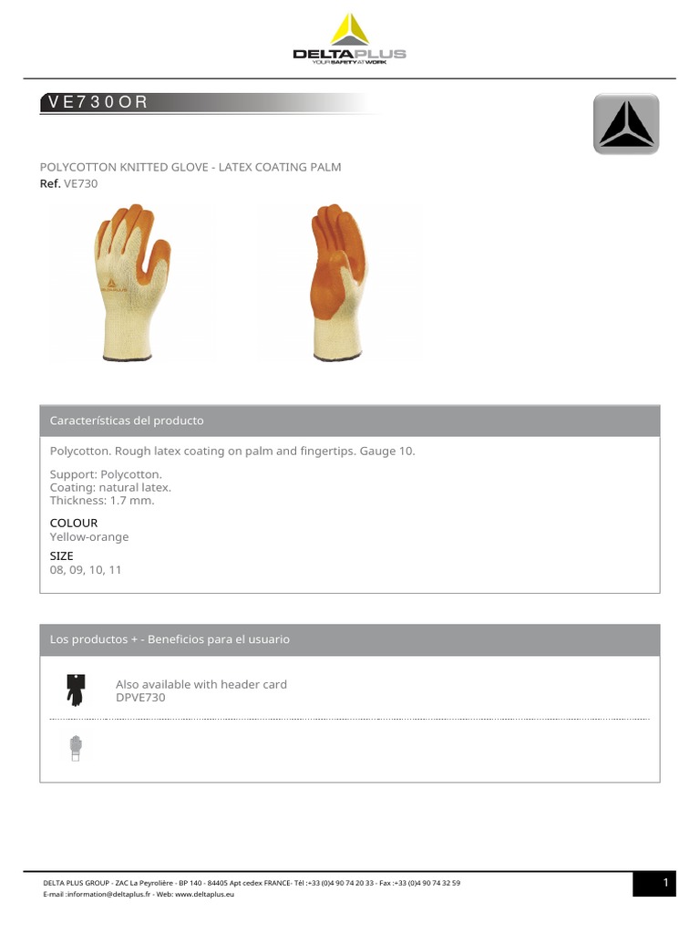 VE730 Polycotton Latex Gloves Overview | PDF