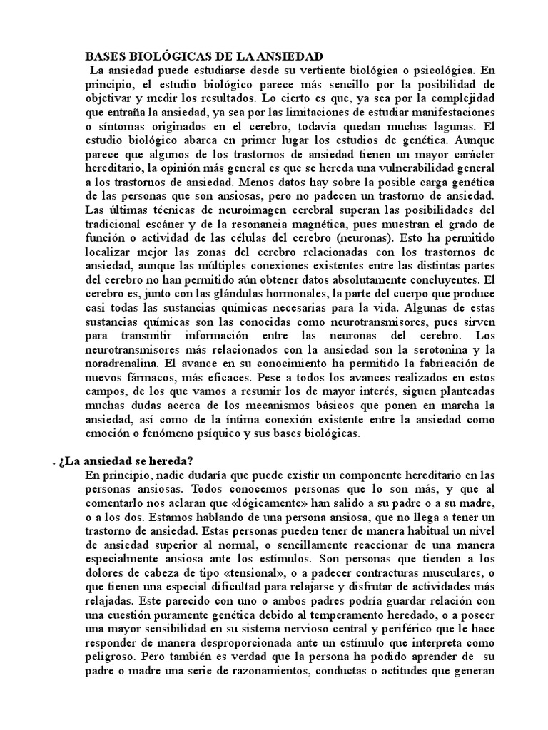 Bases biológicas de la ansiedad | PDF | Ansiedad | Cerebro