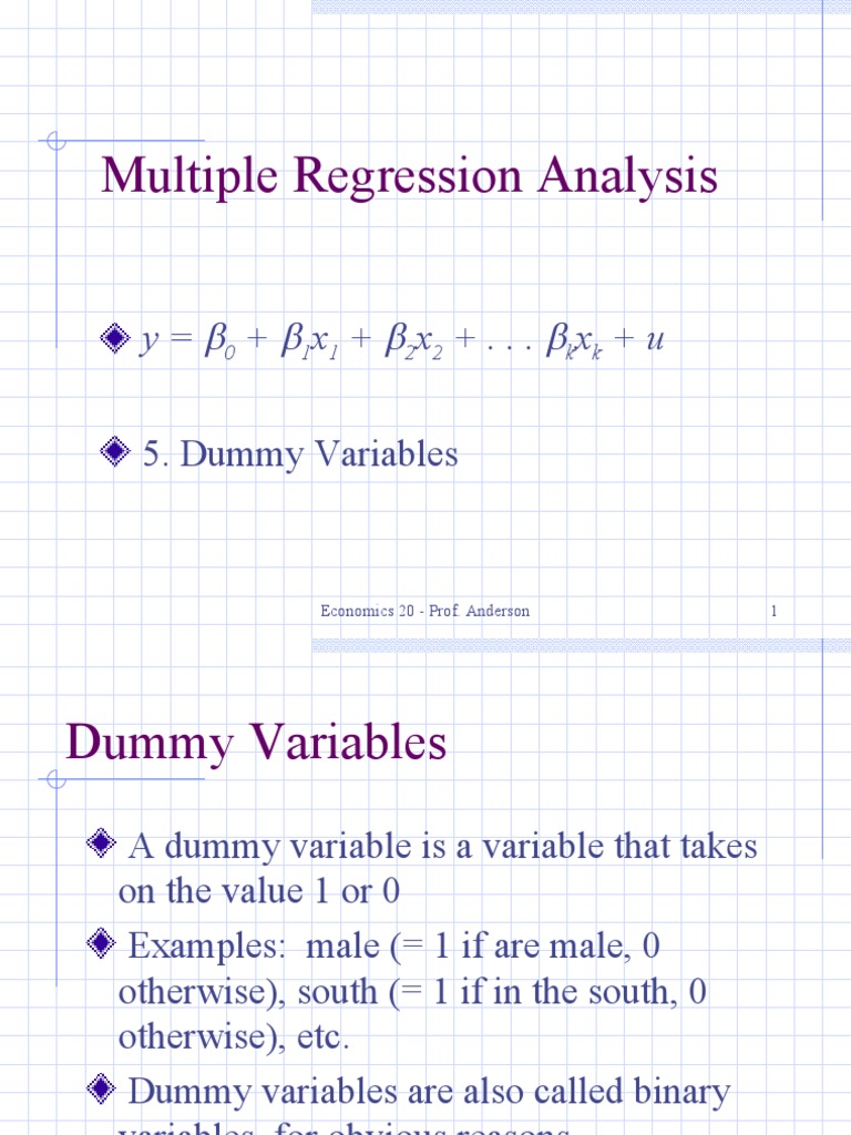 Multiple Regression Analysis: y + X + X + - . - X + U | PDF | Dummy ...