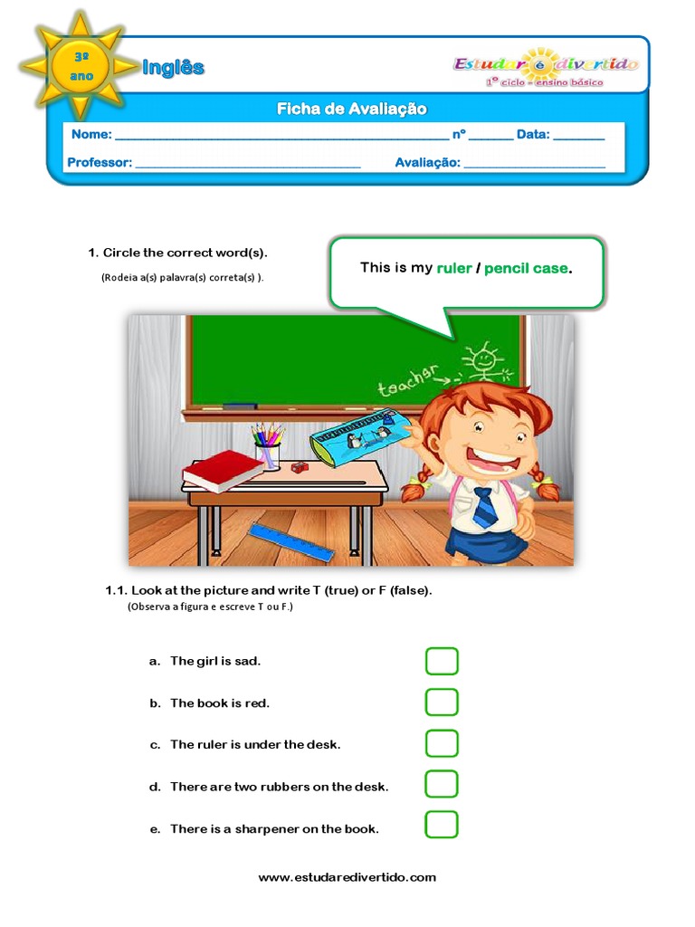 Ficha de Aval1 3º Ano Inglês | PDF