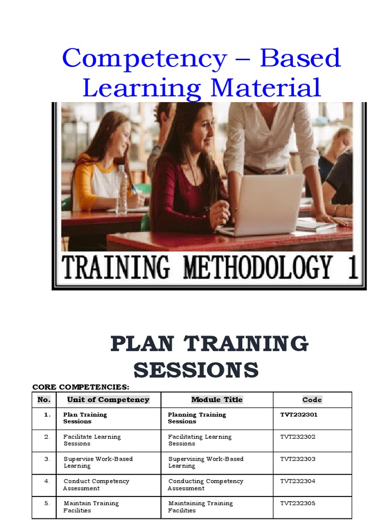 Competency - Based Learning Material: Plan Training Sessions | PDF ...