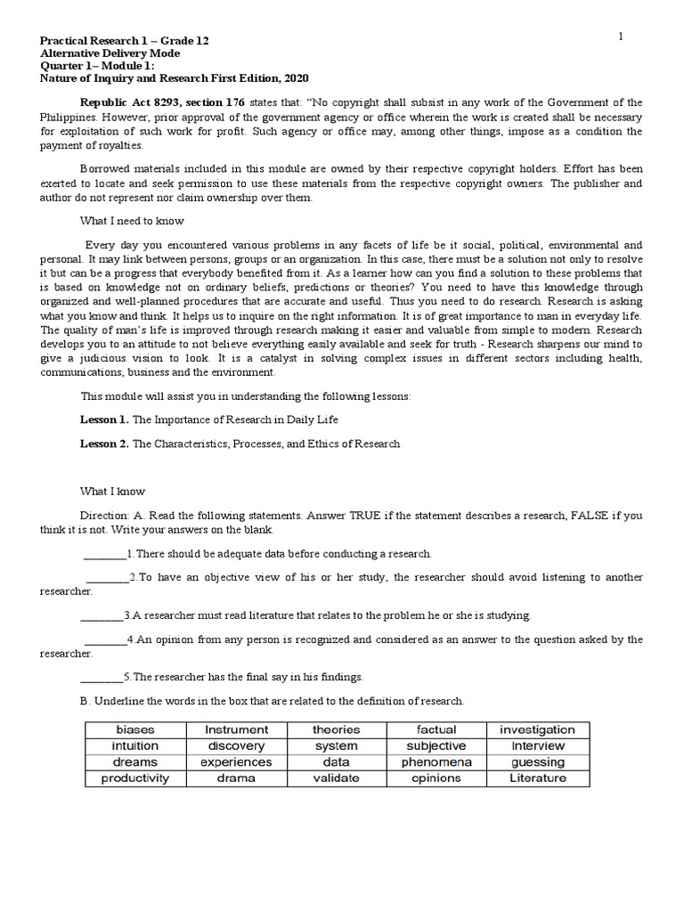 Practical Research 1 | PDF | Scientific Method | Copyright Infringement