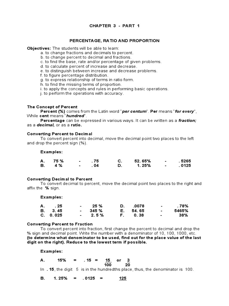 Chapter 3 BS3 Percentage Ratio Proportion | PDF | Percentage ...
