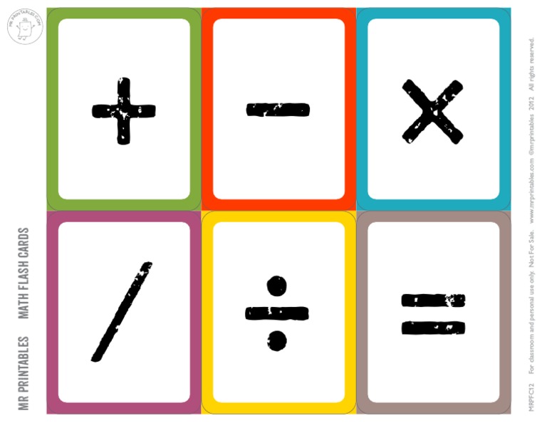 Mrprintables Math Flash Cards Math Symbols Basic LTR | PDF