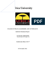 Africa University: College of Peace, Leadership, and Governance Industrial Attachment Report