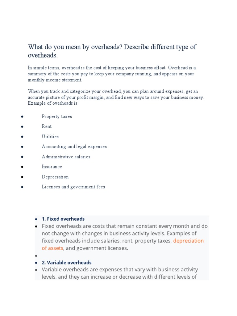 What Do You Mean by Overheads PDF Expense Business