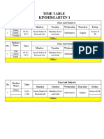 Time Table Kindergarten 1: No. Student Name Time Days and Subjects Monday Tuesday Wednesday Thursday Friday